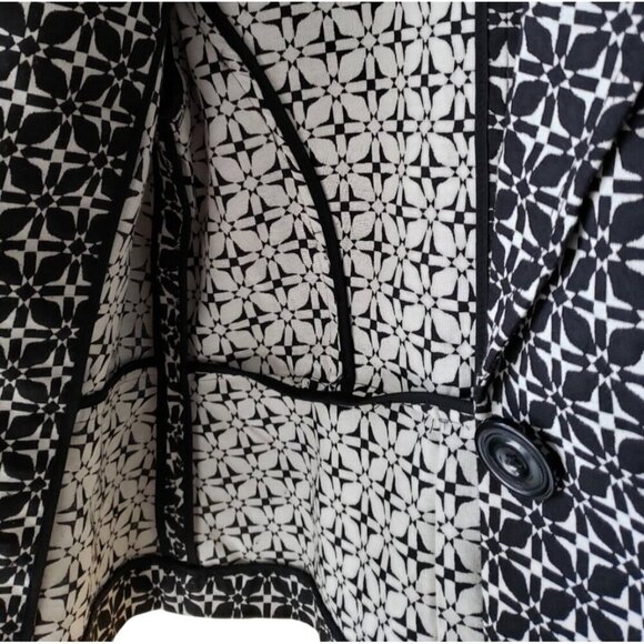 WHBM BLAZER 3/4 Sleeve Black & White Geometric Button Down Blazer Jacket - Picture 5 of 8